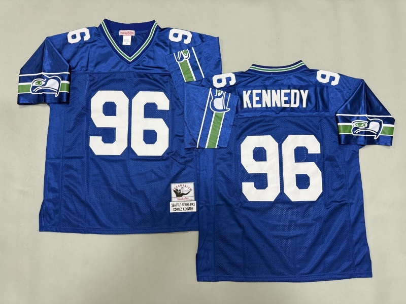 Men 2025 Seattle Seahawks #96 Kennedy blue Throwback Limited NFL Jersey style 002